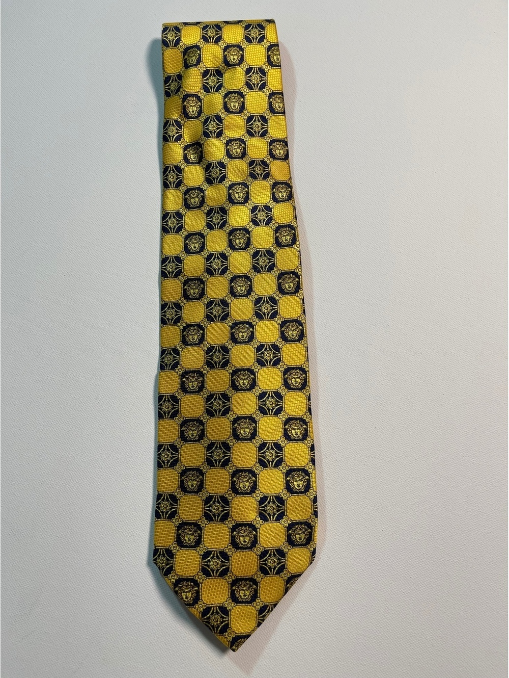 Gianni Versace Men's Silk Tie Yellow and Black Medusa Check